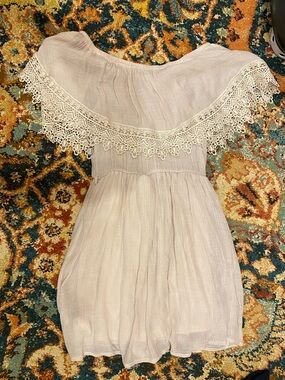 Off-Shoulder Crochet Trim Mini Dress